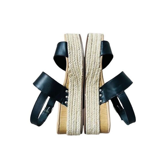 Steve Madden Espadrille Wedge Leather Black Sandals sz 10M - Picture 3 of 12